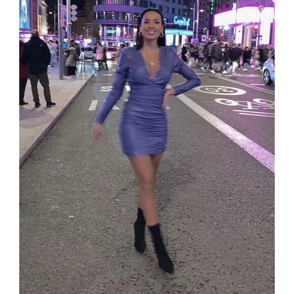 ZARA BLOGGER FAVORITE FAUX LEATHER DRESS PURPLE - Picture 11 of 14